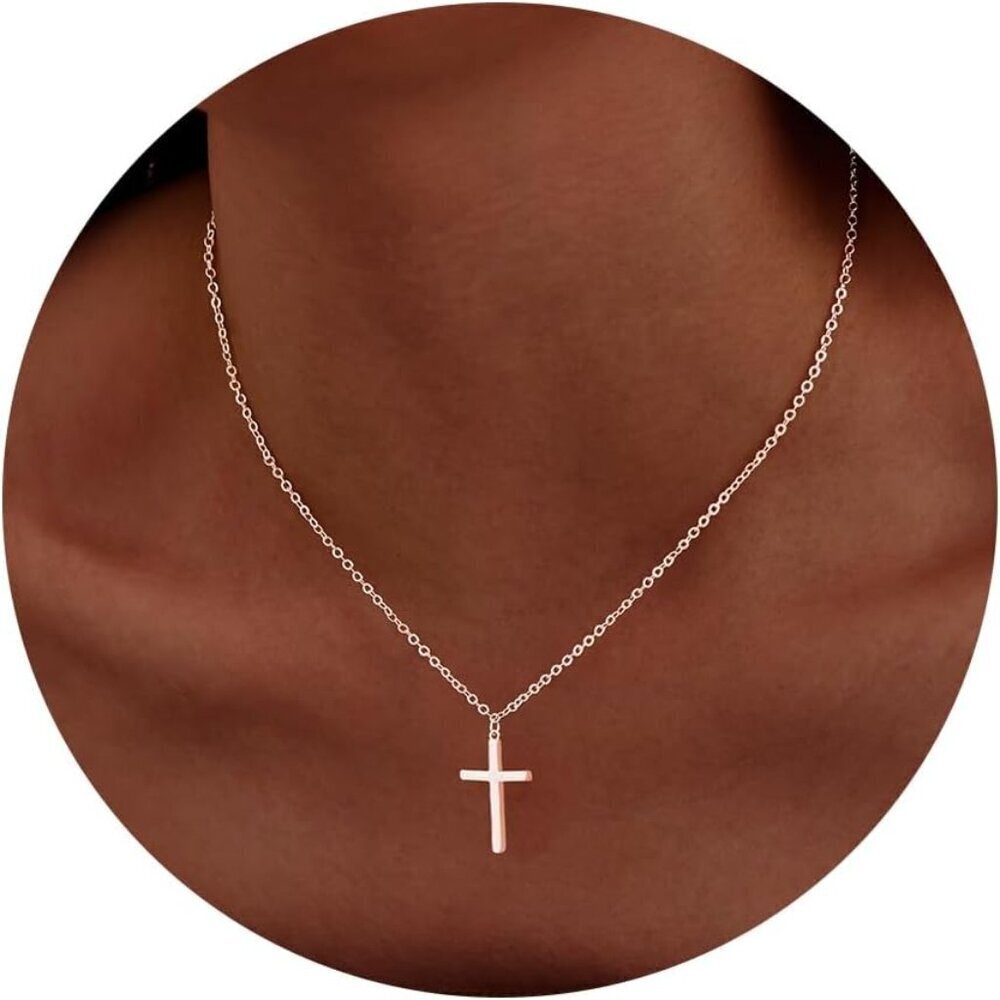Womens 04 Simple Cross Silvr14K Gold Silver Cross Necklace - Non Tarnish Jewelry